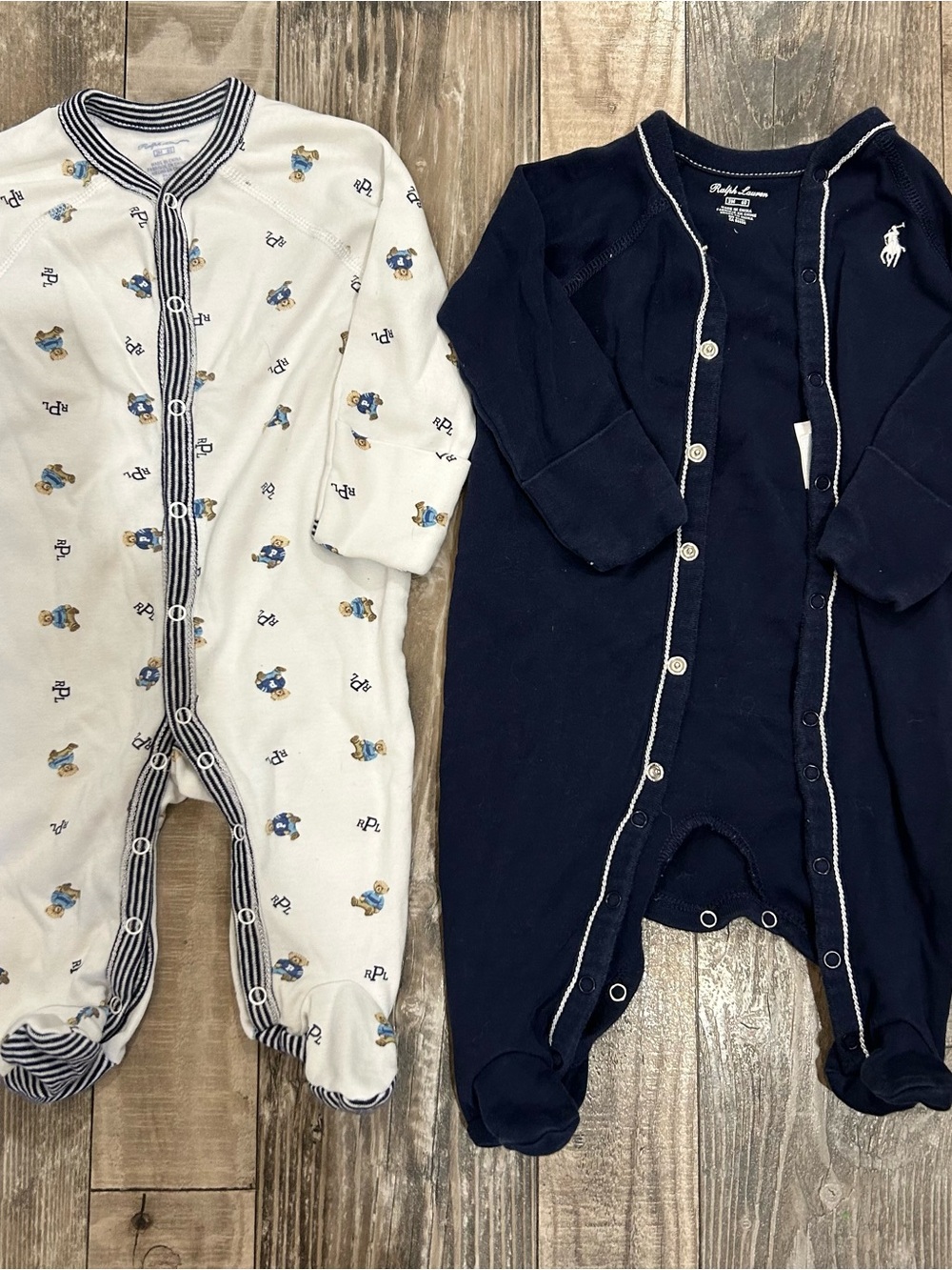 2 Ralph Lauren Baby Navy One-Piece Footed Rompers